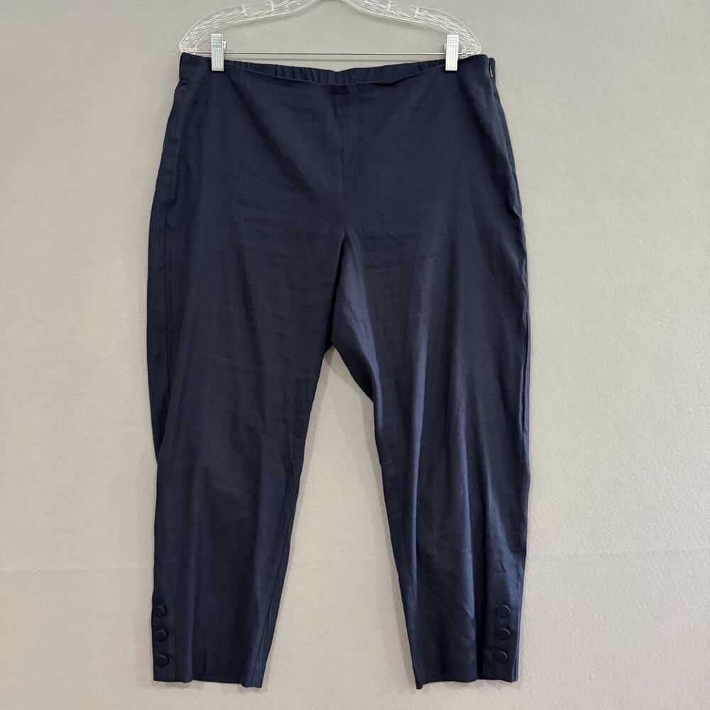 J. Jill Linen Cropped Pants Large Petite Navy Blue Linen Stretch Coastal